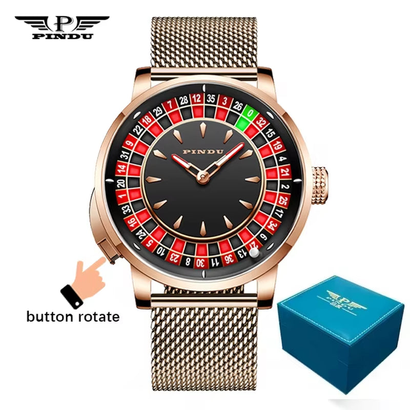 Design New NH35A Mechanical Watches Men Push Button Turn Russian Roulette Game Sapphire Mirror Diamond Dial Men'S Watch