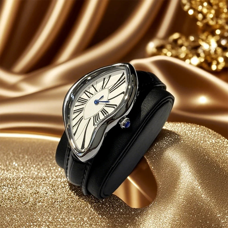 Medieval Retr Watches Alien Watches Melt and Twist Y2K Ladies Men Leather Strap Advanced Quartz Watch Irregular Case Leather