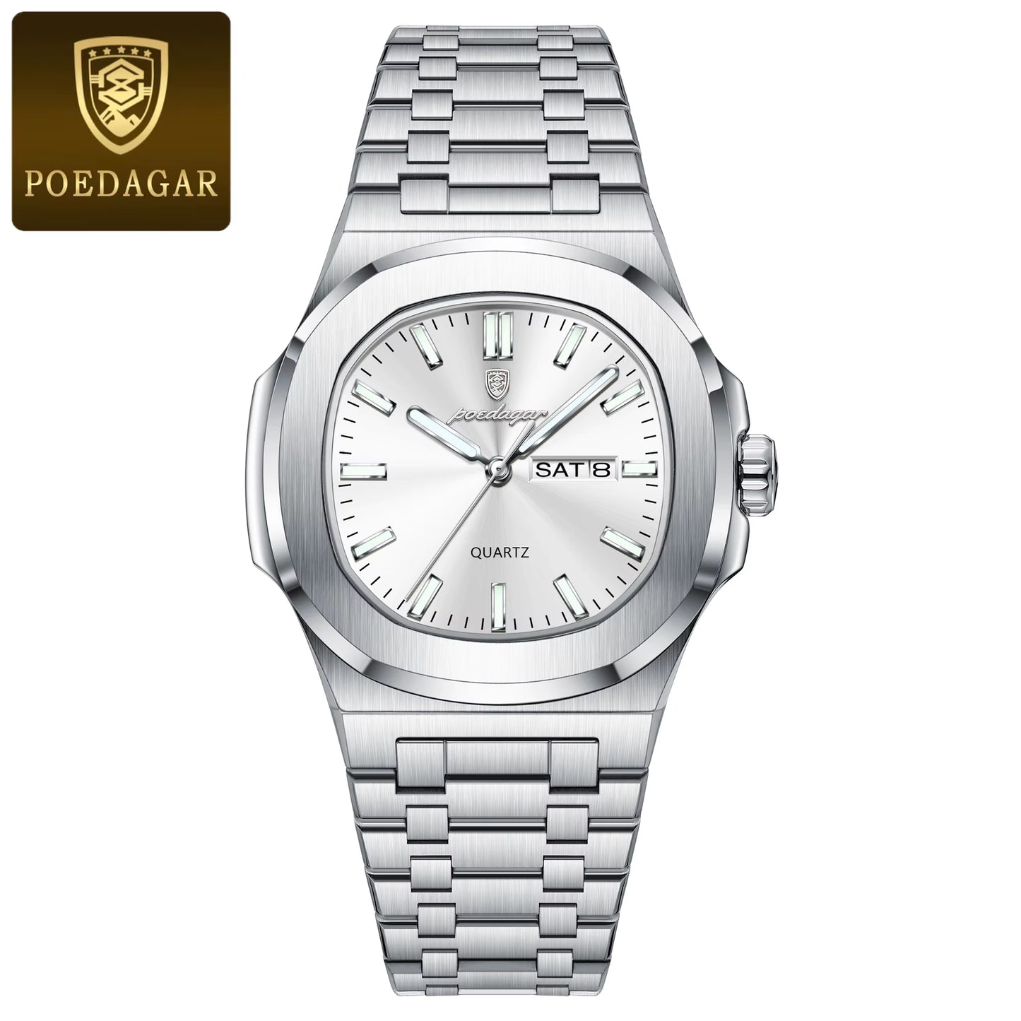 Luxury Square Men'S Watches Waterproof Luminous Date Week Men Watch Stainless Steel Fashion Quartz Man Wristwatch Reloj