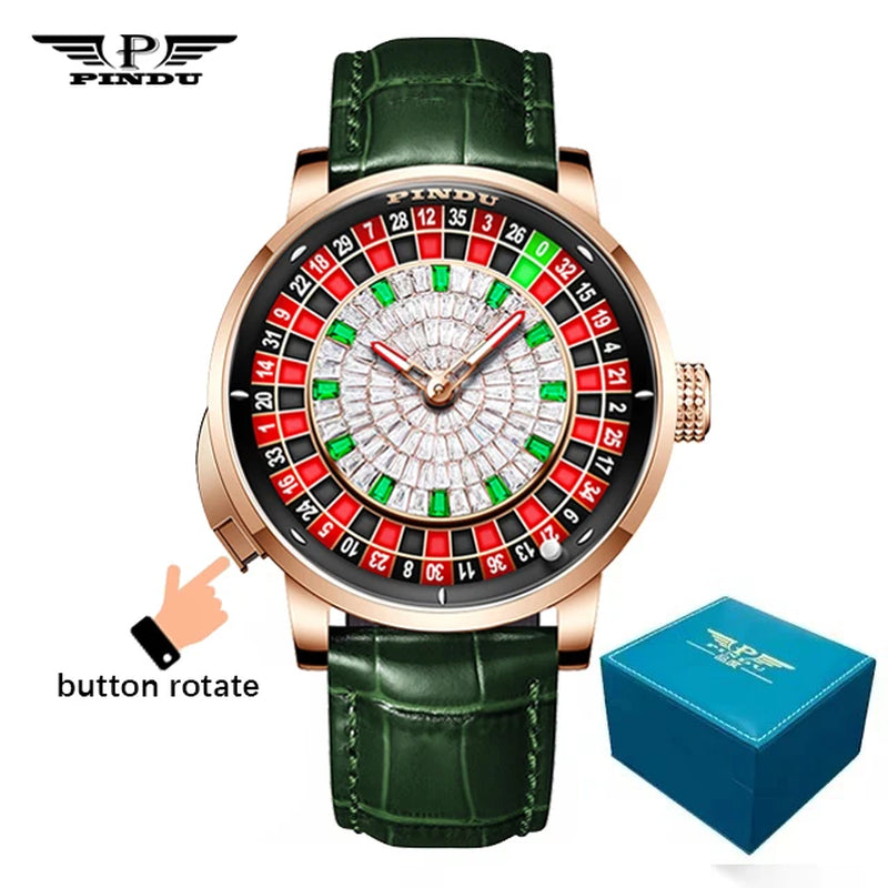Design New NH35A Mechanical Watches Men Push Button Turn Russian Roulette Game Sapphire Mirror Diamond Dial Men'S Watch