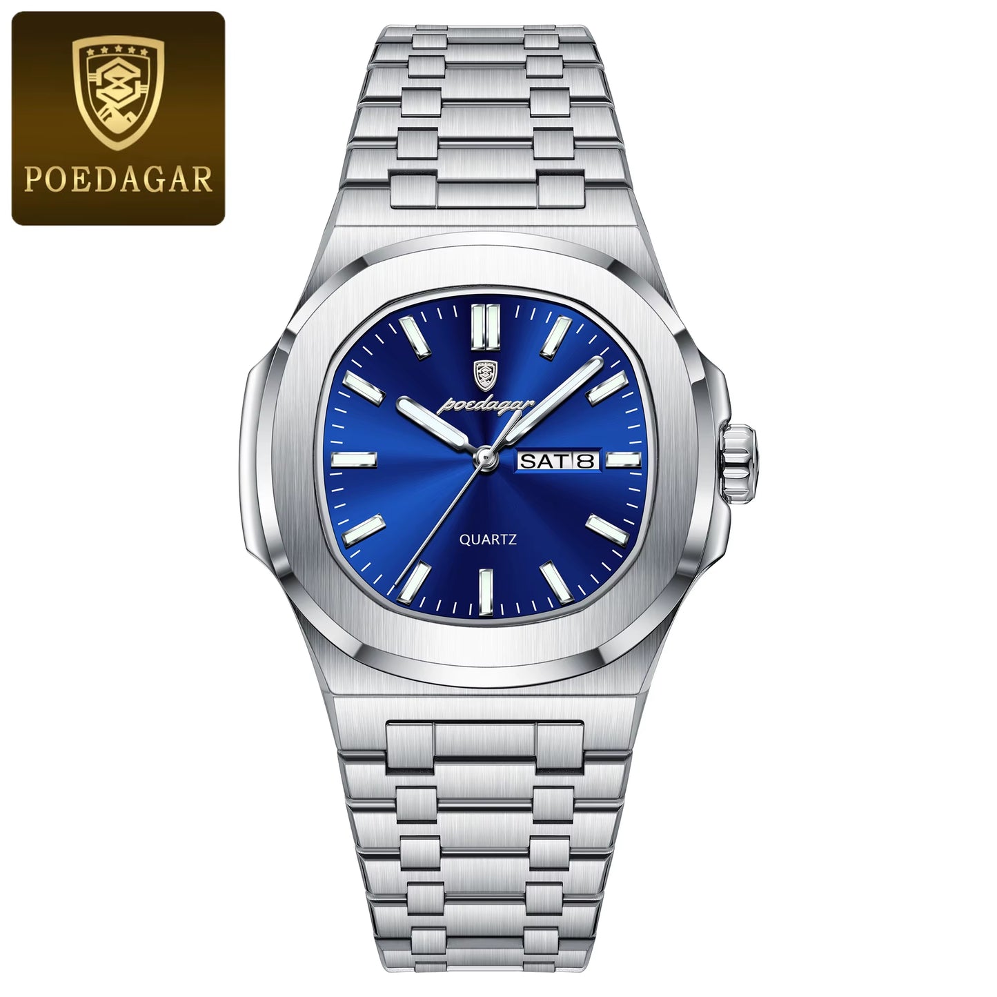 Luxury Square Men'S Watches Waterproof Luminous Date Week Men Watch Stainless Steel Fashion Quartz Man Wristwatch Reloj