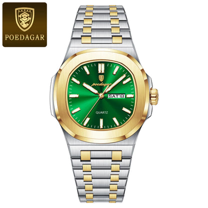 Luxury Square Men'S Watches Waterproof Luminous Date Week Men Watch Stainless Steel Fashion Quartz Man Wristwatch Reloj