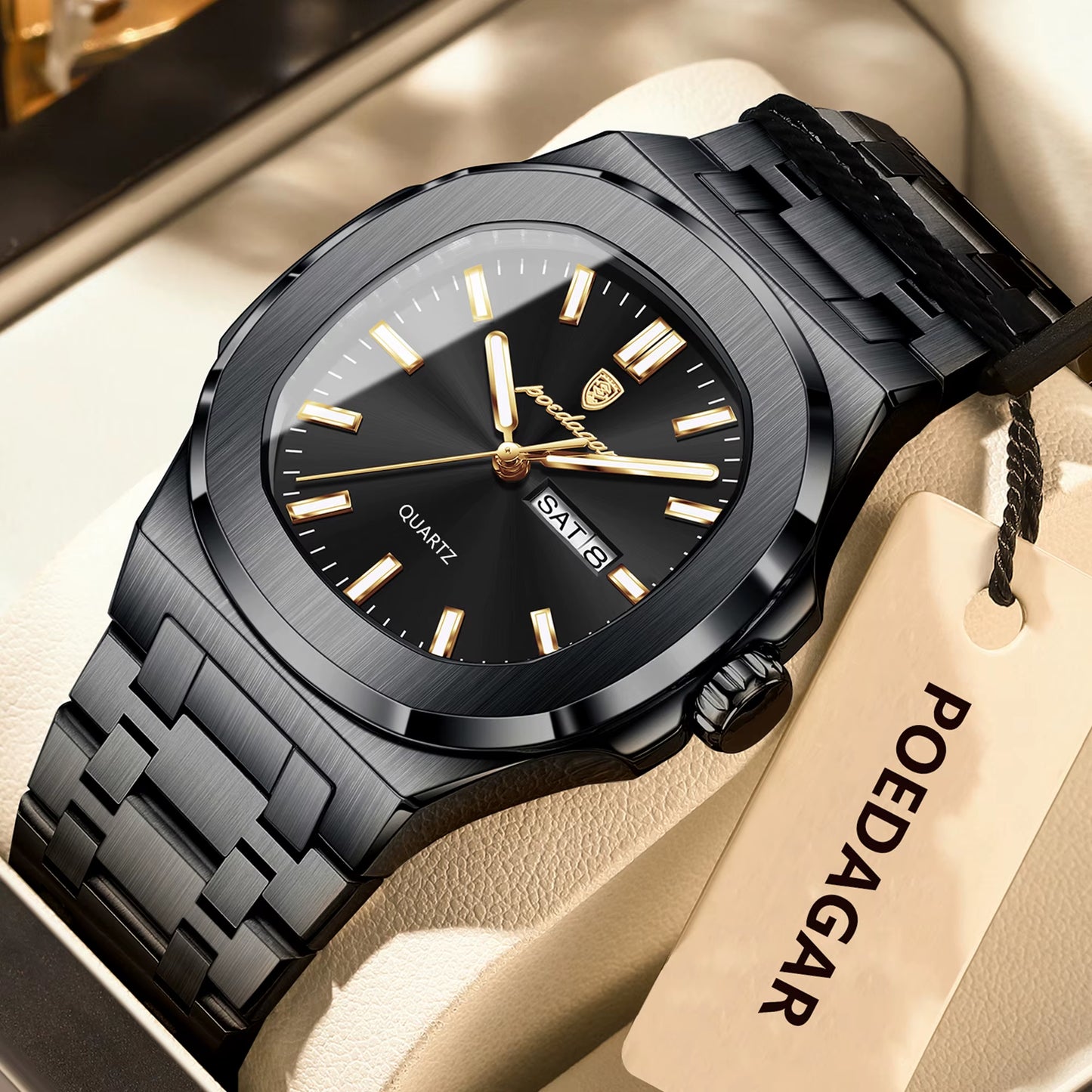 Luxury Square Men'S Watches Waterproof Luminous Date Week Men Watch Stainless Steel Fashion Quartz Man Wristwatch Reloj