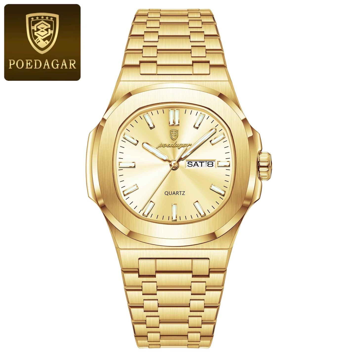 Luxury Square Men'S Watches Waterproof Luminous Date Week Men Watch Stainless Steel Fashion Quartz Man Wristwatch Reloj