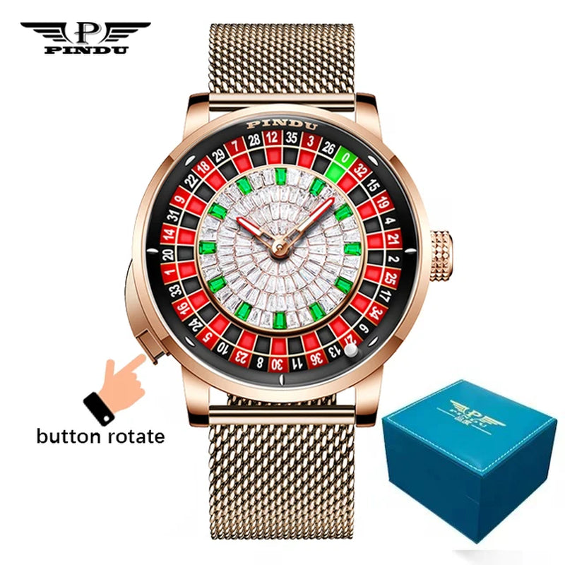 Design New NH35A Mechanical Watches Men Push Button Turn Russian Roulette Game Sapphire Mirror Diamond Dial Men'S Watch
