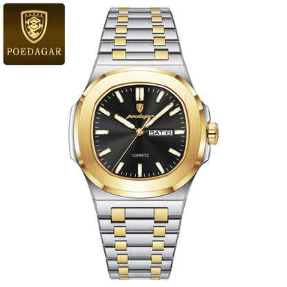 Luxury Square Men'S Watches Waterproof Luminous Date Week Men Watch Stainless Steel Fashion Quartz Man Wristwatch Reloj