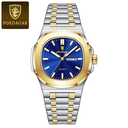 Luxury Square Men'S Watches Waterproof Luminous Date Week Men Watch Stainless Steel Fashion Quartz Man Wristwatch Reloj