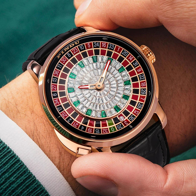 Design New NH35A Mechanical Watches Men Push Button Turn Russian Roulette Game Sapphire Mirror Diamond Dial Men'S Watch