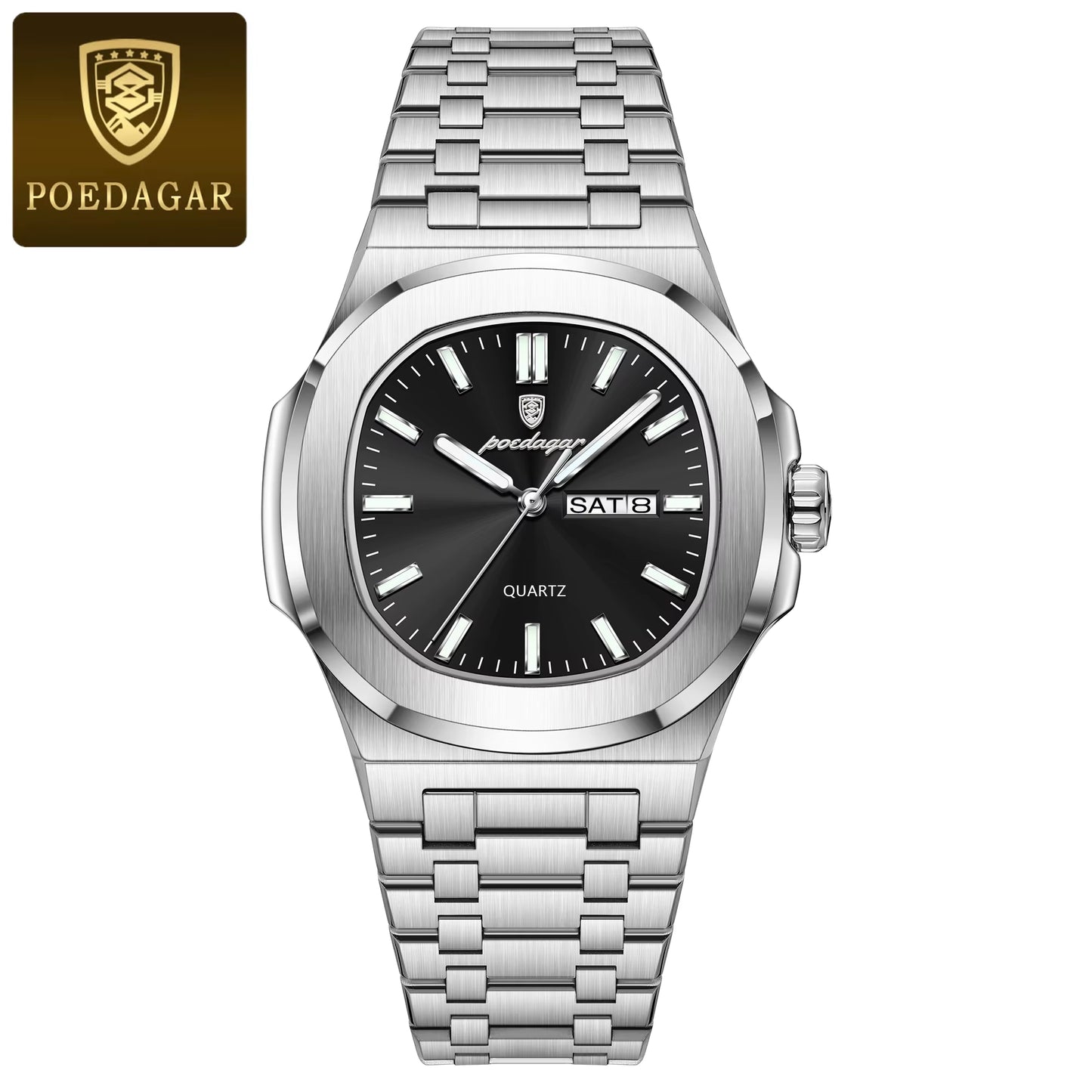 Luxury Square Men'S Watches Waterproof Luminous Date Week Men Watch Stainless Steel Fashion Quartz Man Wristwatch Reloj
