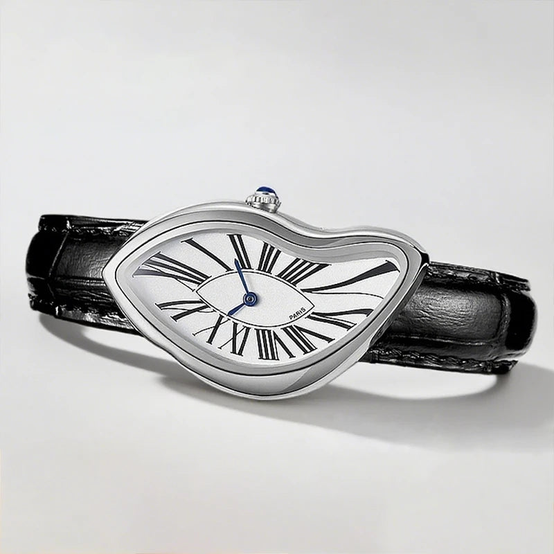 Medieval Retr Watches Alien Watches Melt and Twist Y2K Ladies Men Leather Strap Advanced Quartz Watch Irregular Case Leather