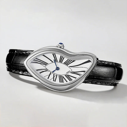 Medieval Retr Watches Alien Watches Melt and Twist Y2K Ladies Men Leather Strap Advanced Quartz Watch Irregular Case Leather