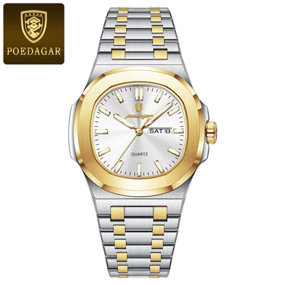 Luxury Square Men'S Watches Waterproof Luminous Date Week Men Watch Stainless Steel Fashion Quartz Man Wristwatch Reloj