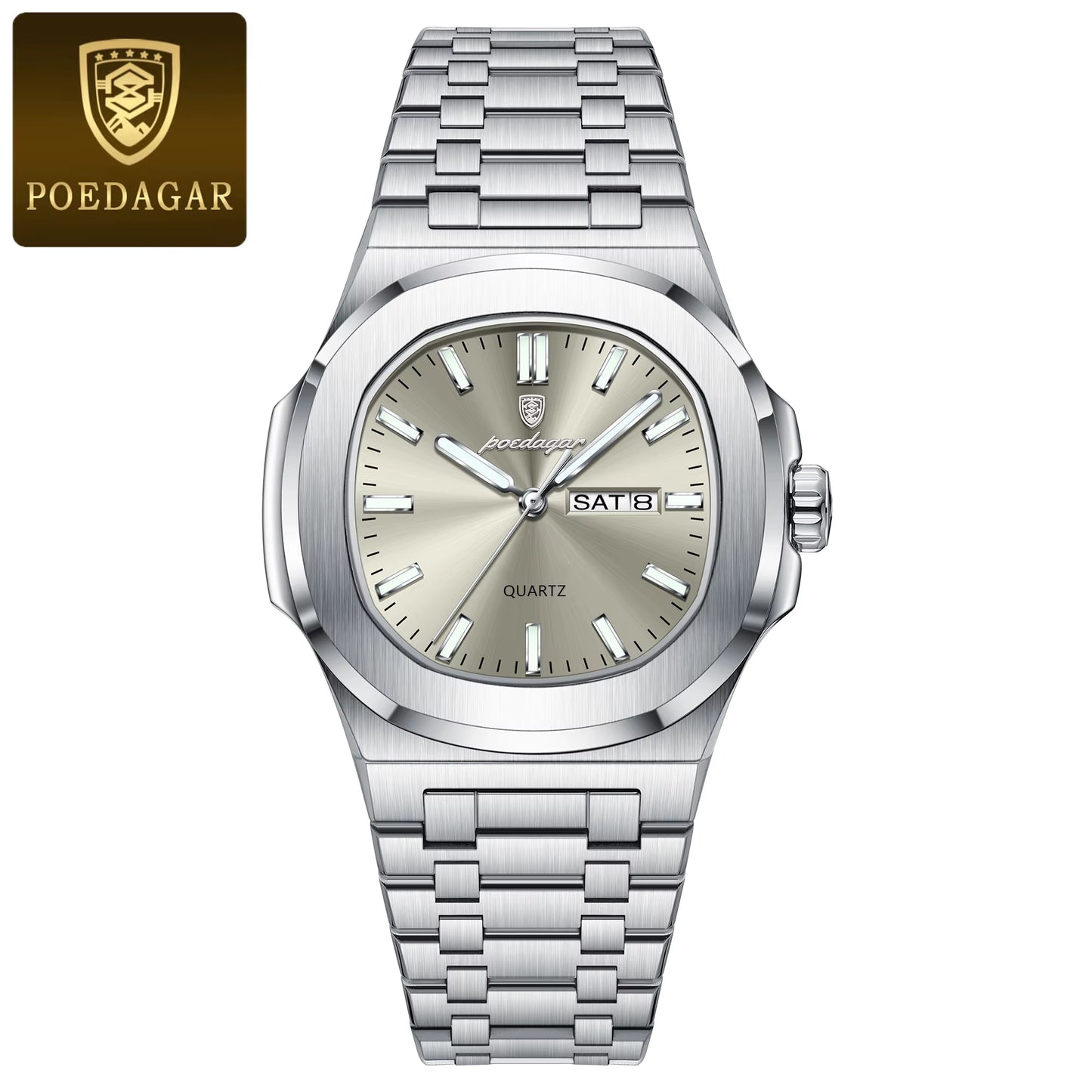 Luxury Square Men'S Watches Waterproof Luminous Date Week Men Watch Stainless Steel Fashion Quartz Man Wristwatch Reloj