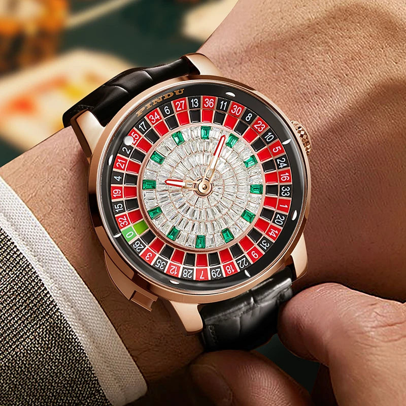 Design New NH35A Mechanical Watches Men Push Button Turn Russian Roulette Game Sapphire Mirror Diamond Dial Men'S Watch